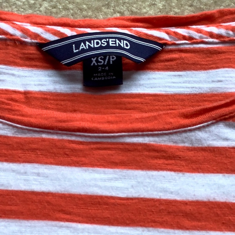 Land’s End Striped Orange & White Tee Sz XS 2-4 - Picture 2 of 5